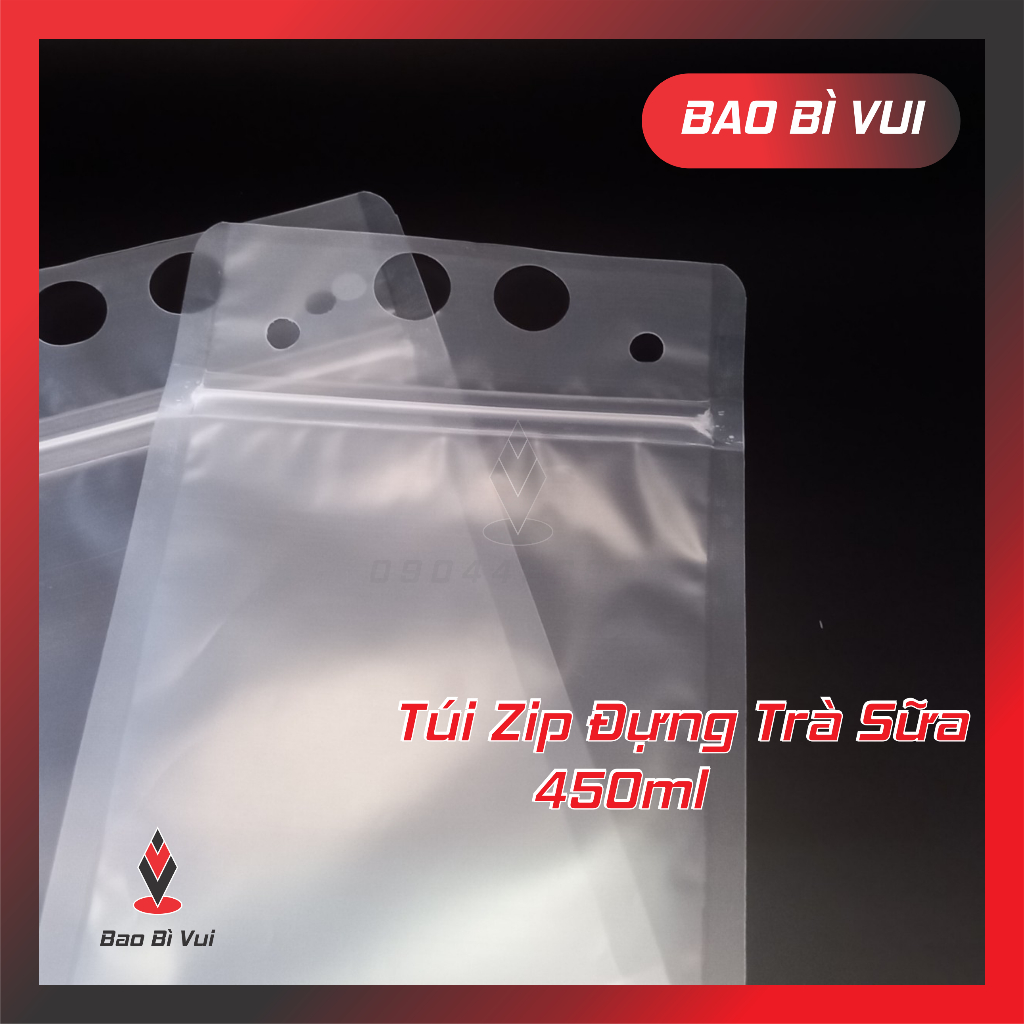 Túi zipper trà sữa in hình  có quai xách