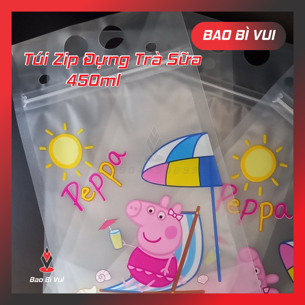 Túi zipper trà sữa in hình  có quai xách