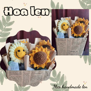 Bó 1 Hoa hướng dương và Hoa mặt cười handmade len - Corchet
