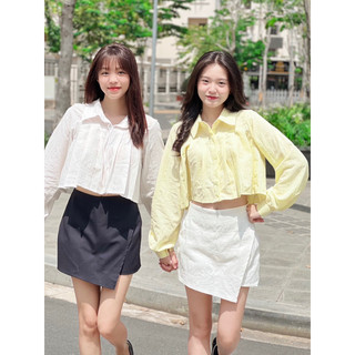 LOOK BASICC - Rosie Shirt Áo sơ mi croptop xếp ly tay dài