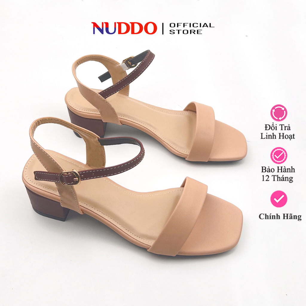 Giày sandal nữ cao gót 3 phân quai ngang gót vuông mũi vuông dép đế thấp da lì cao cấp đẹp thời trang Nuddo _ N320