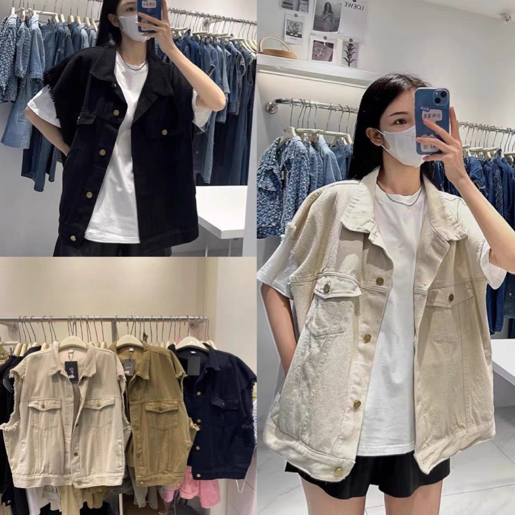Áo gile jean nam nữ form rộng unisex, áo khoác bò denim jackit màu đen ...