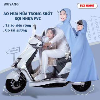 Áo mưa nửa trước trong suốt cho Mẹ và Bé, che phủ toàn thân, kèm kính chắn mưa