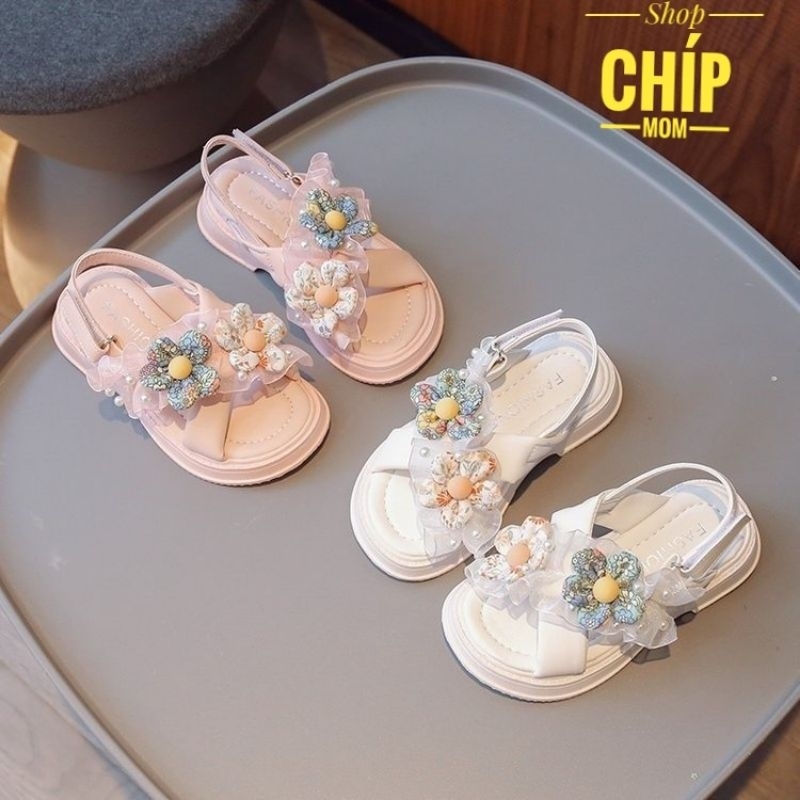 sandal bé gái dép quai hậu cho bé đi học chơi bông hoa công chúa có size đại quái chéo thời trang hè QCCC YQ518
