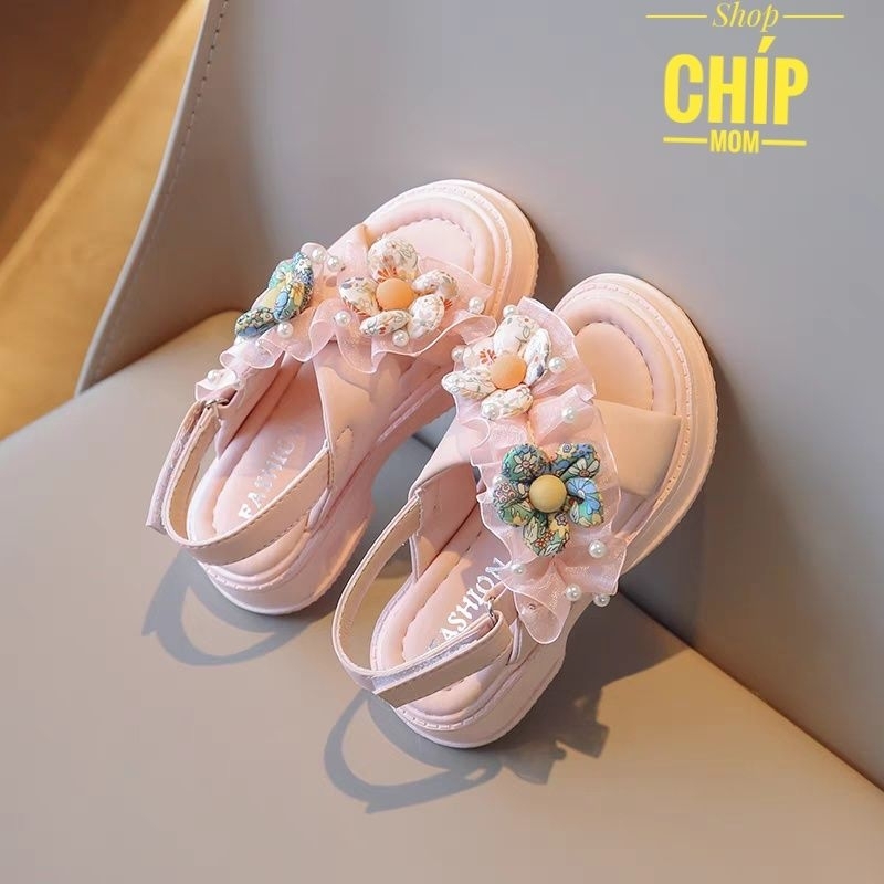 sandal bé gái dép quai hậu cho bé đi học chơi bông hoa công chúa có size đại quái chéo thời trang hè QCCC YQ518