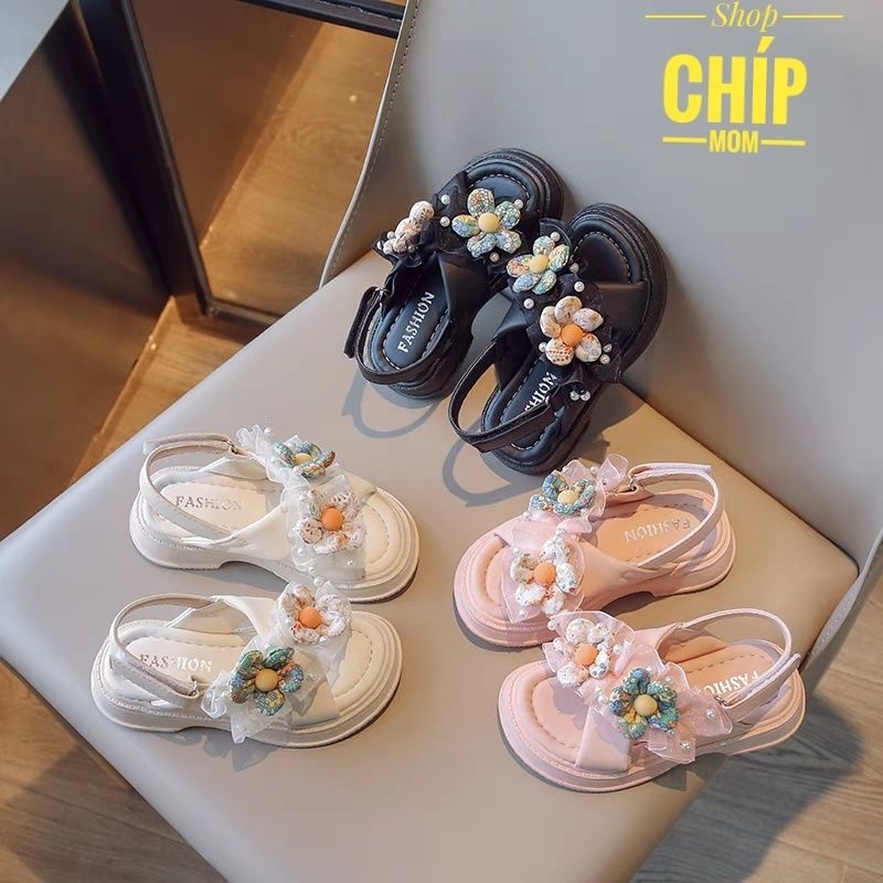 sandal bé gái dép quai hậu cho bé đi học chơi bông hoa công chúa có size đại quái chéo thời trang hè QCCC YQ518