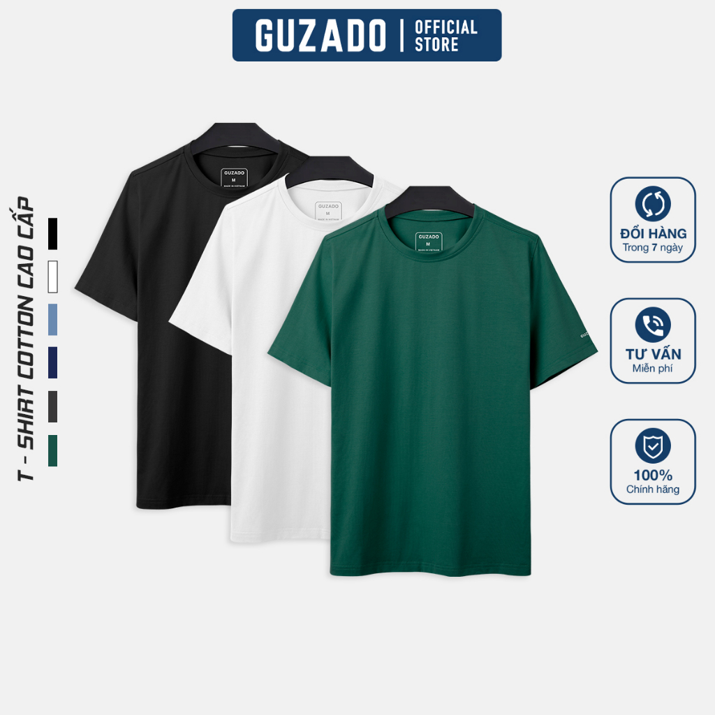 Áo thun nam cổ tròn Guzado(9 màu) vải Cotton co giãn 4 chiều ,dày dặn, form regular fit thoải mái GTS0001