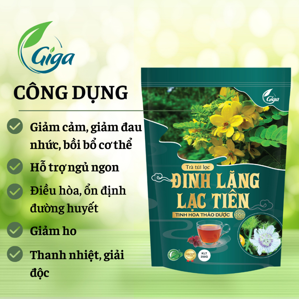 Trà Ngủ Ngon Đinh Lăng Lạc Tiên GIGA - hỗ trợ nâng cao chất lượng giấc ngủ, giảm căng thẳng mệt mỏi ( Túi 250g)