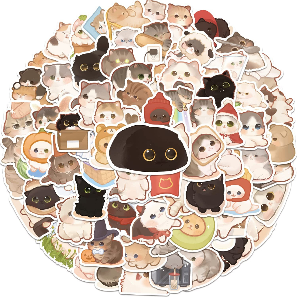 Sticker mèo chibi mắt to cute dễ thương trang trí mũ bảo hiểm, guitar ...