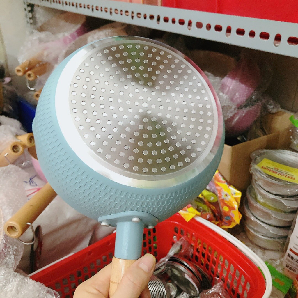 Chảo,quánh chống dính sâu lòng đa năng tay cầm gỗ dài Pastel - Chảo chống dính sử dụng cho bếp từ -bếp hồng ngoại