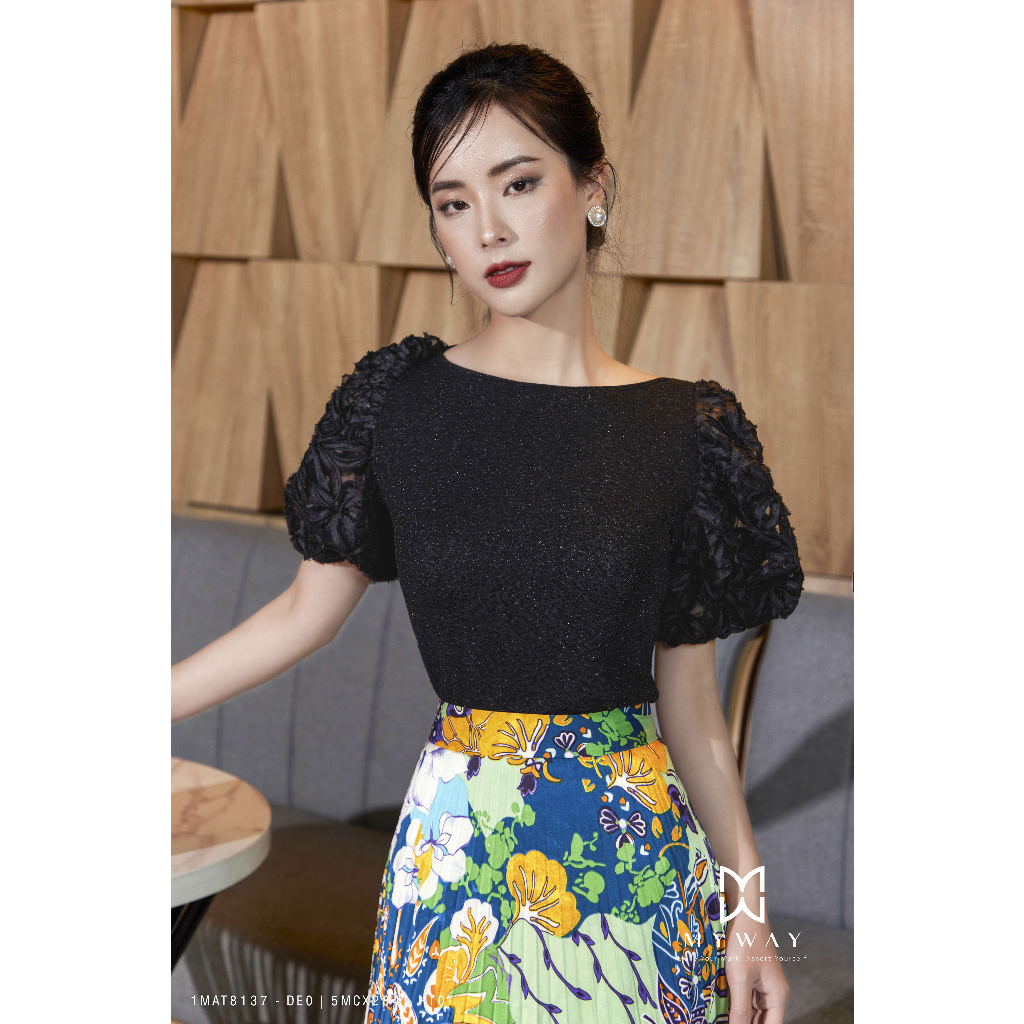 Ảnh Chân Váy Xòe Xếp Ly Công Sở Nữ My Way Họa Tiết Ren Cao Cấp 5MCX284 2
