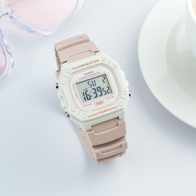 Ảnh Đồng Hồ Casio Nữ Điện Tử W-218HC-4A2VDF Mặt Vuông Dây Cao Su Chính Hãng 2
