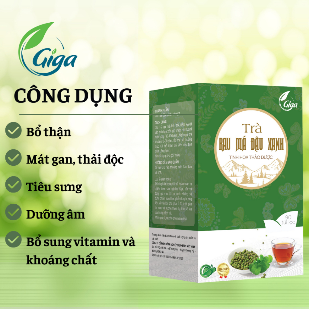 Trà túi lọc rau má đậu xanh GIGA bổ thận, thải độc mát gan - Hộp 90 gói