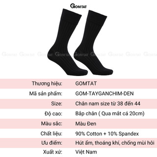 Hộp 10 đôi vớ nam cổ cao công sở GOMTAT mẫu gân chìm màu đen, chất liệu cotton, thoáng mát - GOM-TAYGANCHIM-DEN-CB10