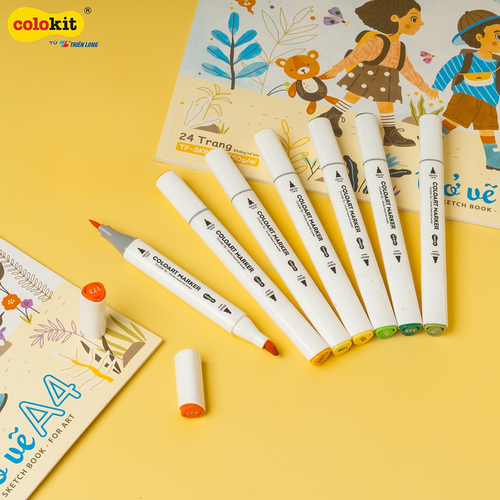 XẢ KHO MUA  2 TẶNG 1 Bút màu dạ Art Marker Thiên Long Colokit - Tặng sổ Sketch- Bộ 12/24 màu