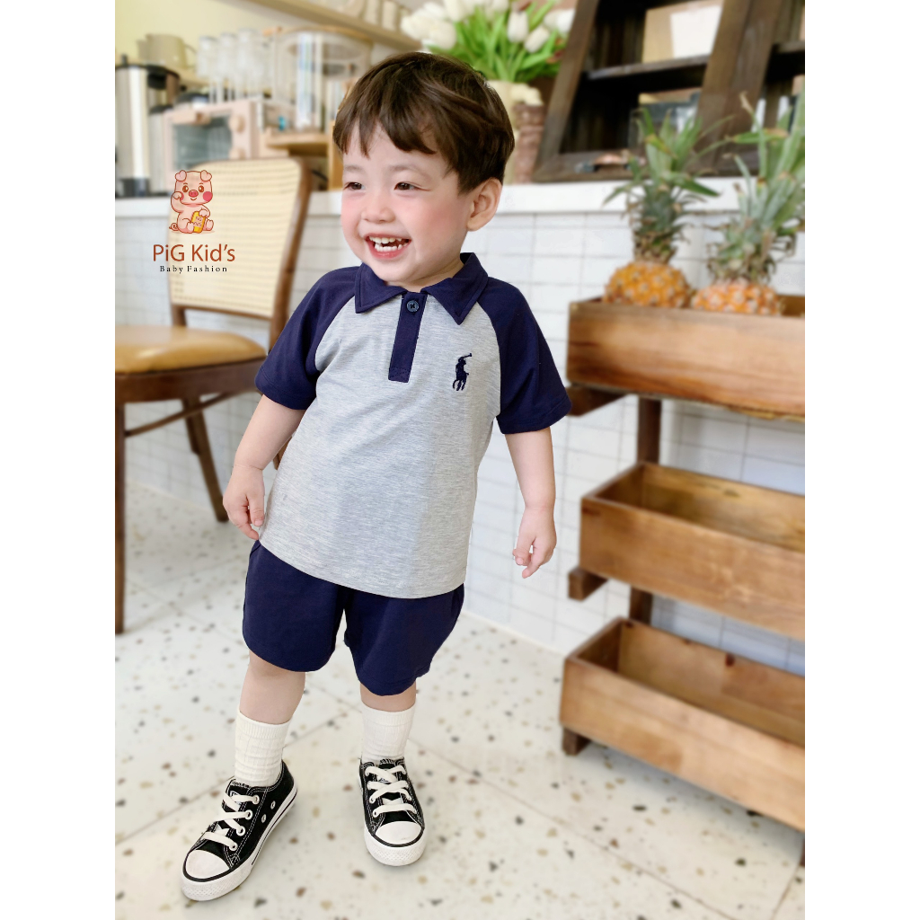 Bộ polo cộc tay cổ đức unisex cho bé trai bé gái, bộ thun mềm mát cá tính sành điệu cho bé