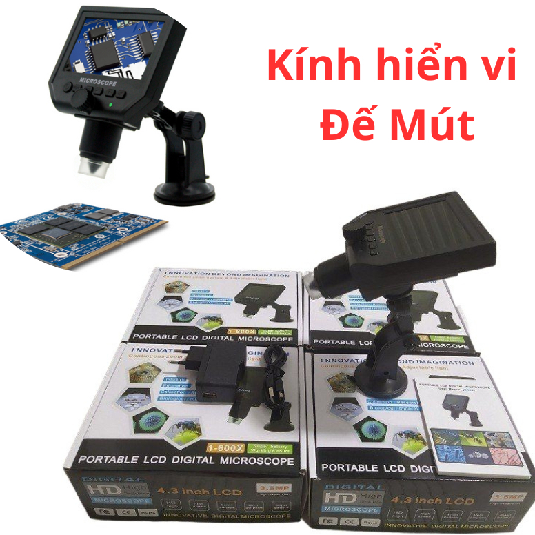 Kính Hiển Vi Điện Tử Kính Lúp Microscope X600 LCD 4.3inch đế mút và đế ...