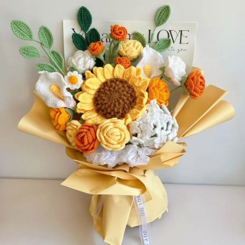 HOA LEN MIX SẴN CÁC LOẠI THEO TONE MÀU/ FLOWER CROCHET/HOA LEN THỦ CÔNG ...