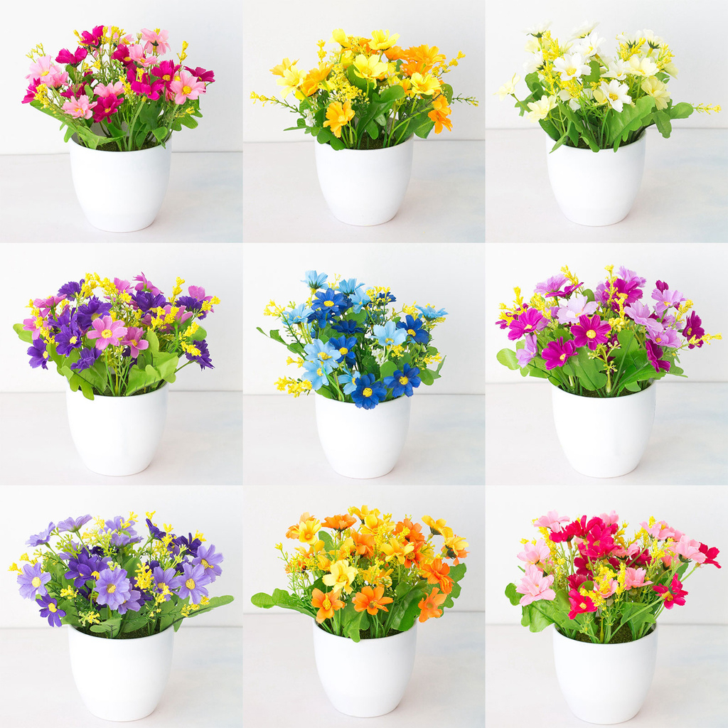 Chậu Hoa Giả - Chậu cắm sẵn nhiều loại hoa hướng dương, cánh bướm trang trí văn phòng tiện dụng