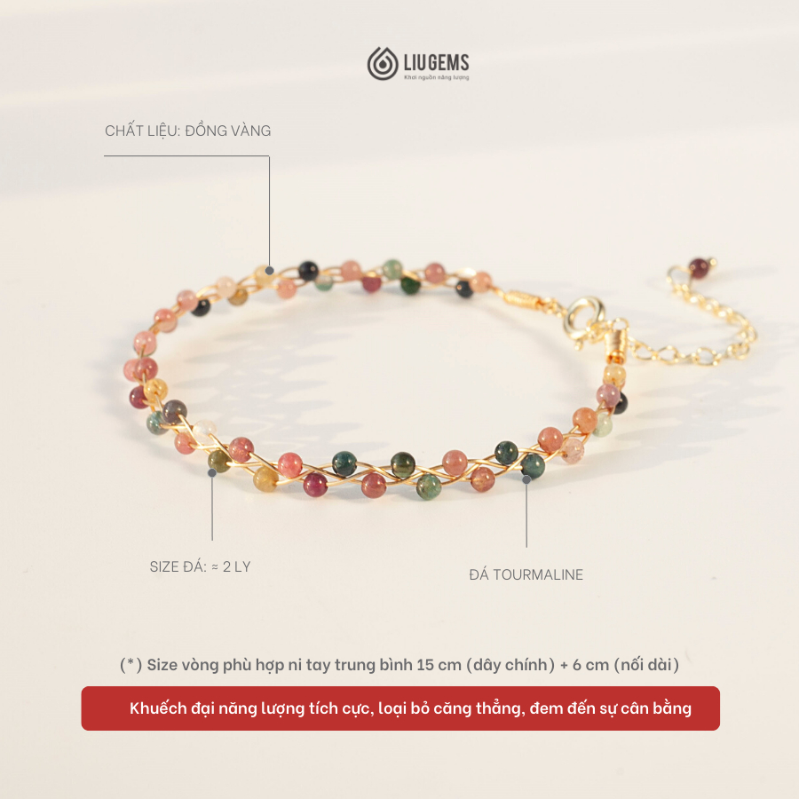 Vòng Tay Đính Đá Tourmaline Liugems Cho Nữ Kết Dây Đồng Tinh Tế Thanh Lịch Phong Cách VD01