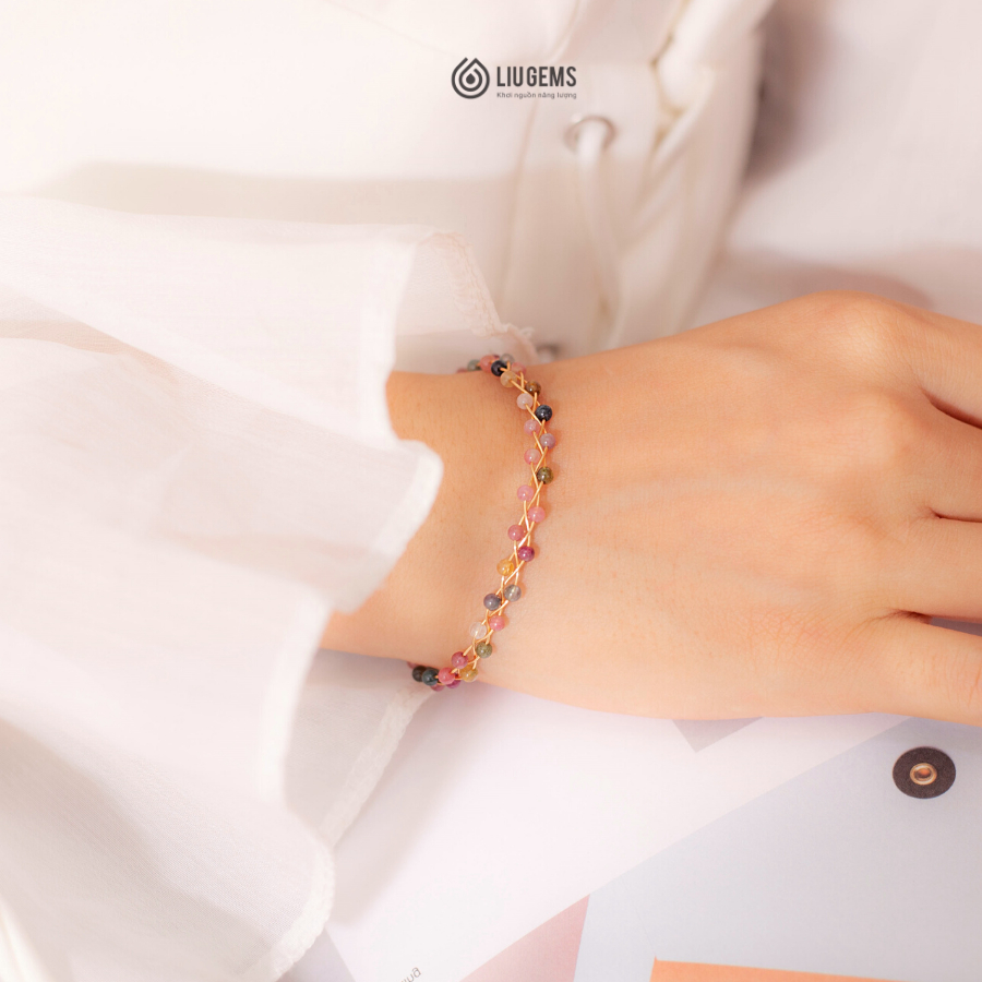 Vòng Tay Đính Đá Tourmaline Liugems Cho Nữ Kết Dây Đồng Tinh Tế Thanh Lịch Phong Cách VD01