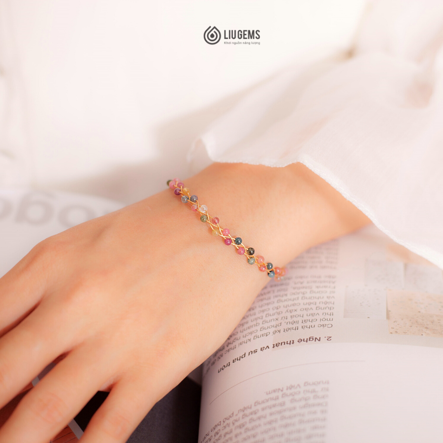 Vòng Tay Đính Đá Tourmaline Liugems Cho Nữ Kết Dây Đồng Tinh Tế Thanh Lịch Phong Cách VD01