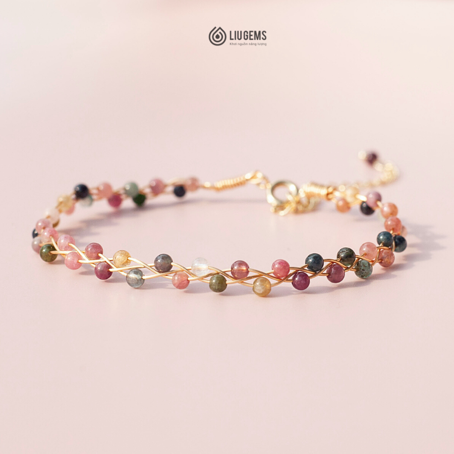 Vòng Tay Đính Đá Tourmaline Liugems Cho Nữ Kết Dây Đồng Tinh Tế Thanh Lịch Phong Cách VD01