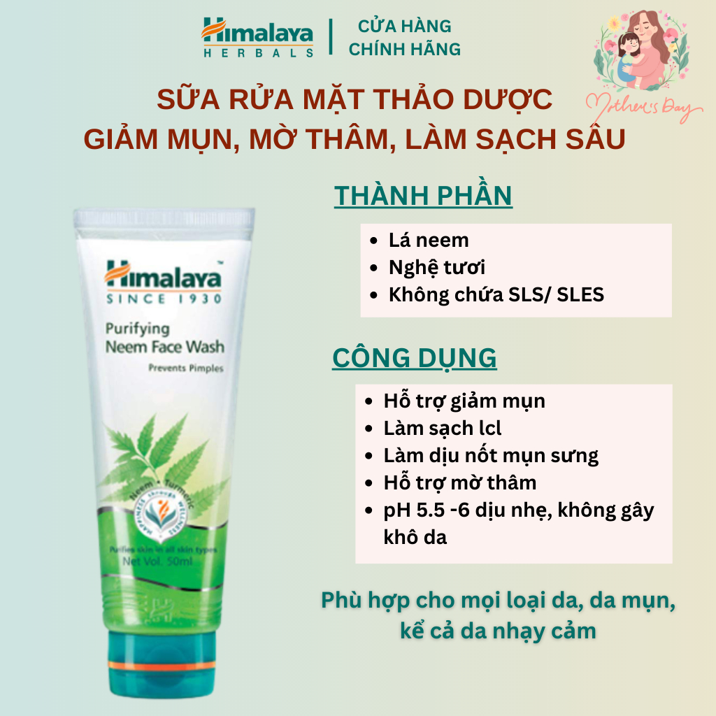 [ HB - Gift] Sữa rửa mặt loại bỏ mụn lá neem Himalaya Purifying Neem Face Wash 50ml