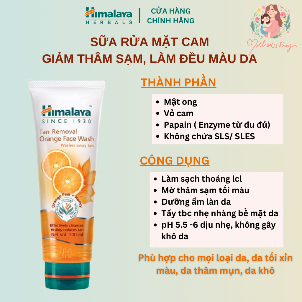 [ HB- Gift] Sữa rửa mặt cam mật ong loại bỏ sạm nám Himalaya Tan Removal Orange Face Wash 100ml