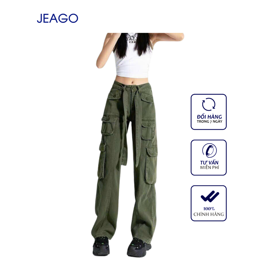 Quần Kaki Túi Hộp HIPHOP Năm Màu Nâu Đất Kem Đen Rêu Hồng Nhiều Túi Lưng Cao Ống Rộng Phong Cách JEAGOVN spe