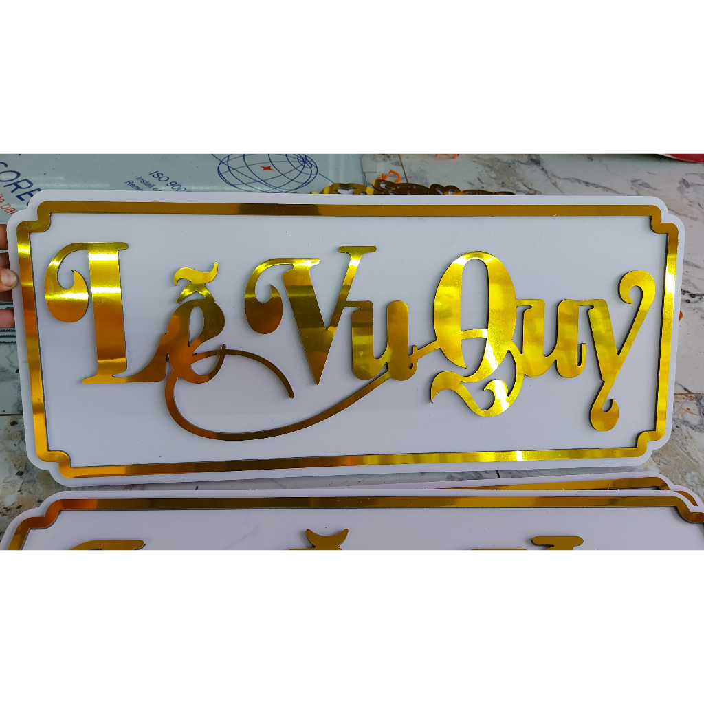 Chữ lễ thành hôn, lễ vu quy, lễ ăn hỏi màu vàng gương kích thước 25cmx60cm