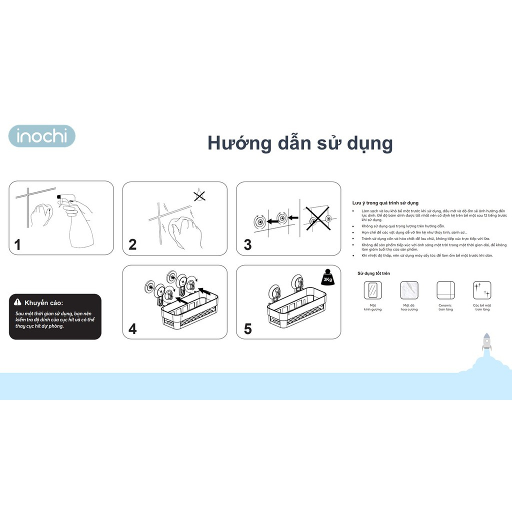 Kệ treo tường nhà tắm Nachi CHỮ NHẬT (treo ngang) Inochi không cần khoan tiện dụng, đa năng
