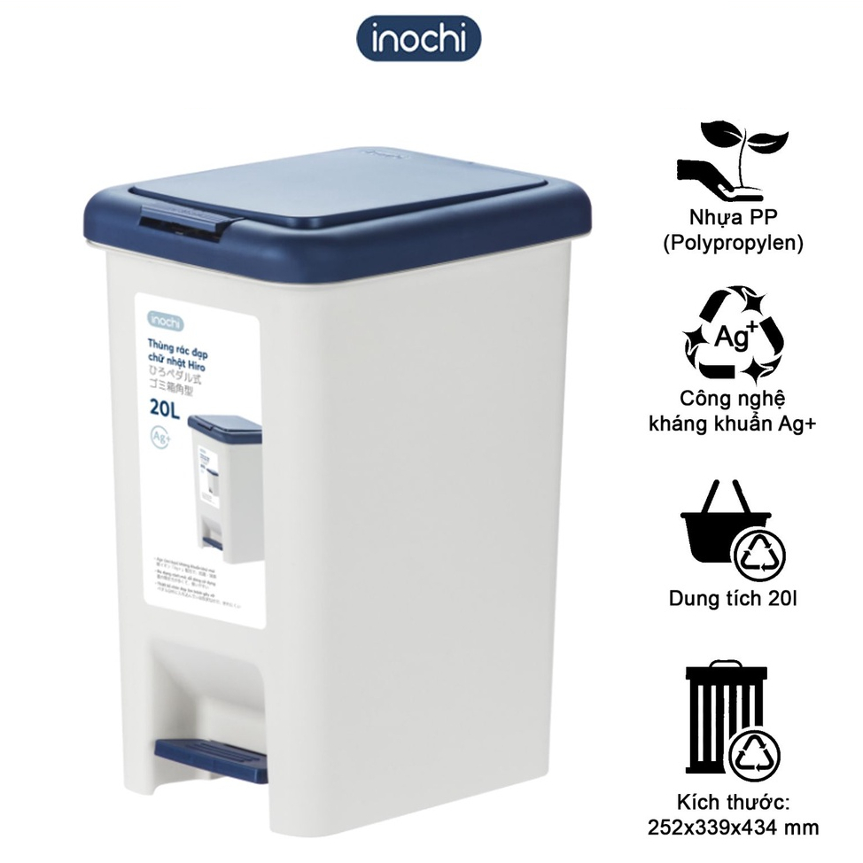 Thùng rác đạp chân 20L nắp đậy chữ nhật Inochi - làm sọt rác văn phòng ...