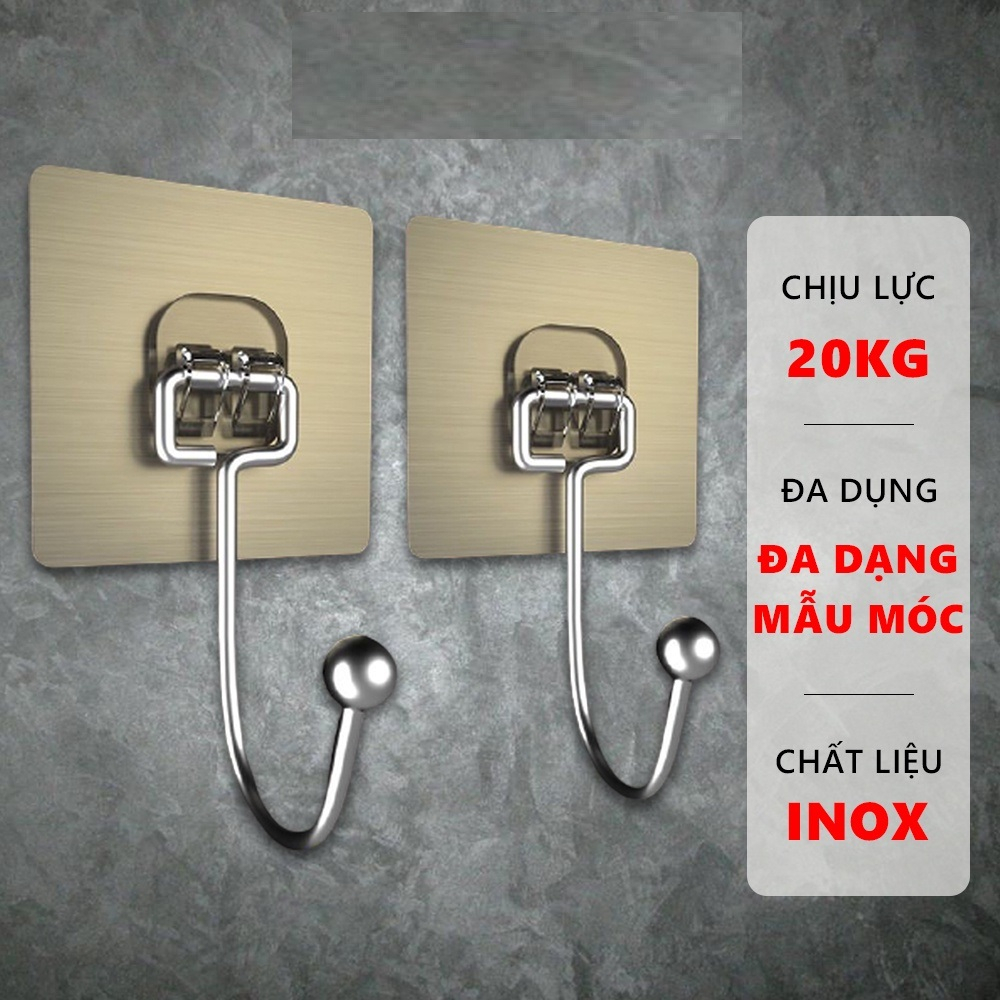 (combo 5 cái)Móc dán tường inox 304 chịu lực 5kg, miếng dán tráng bạc siêu dính, móc dán chịu lực loại tốt
