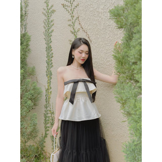 Somee studio Jeanne top Áo quây tafta nơ ngực