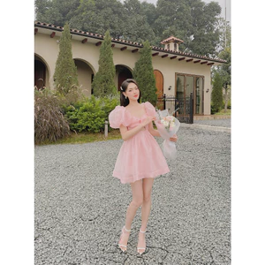 Somee studio Váy tơ organza xoắn ngực tay bồng Iris dress