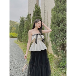Somee studio Jeanne top Áo quây tafta nơ ngực