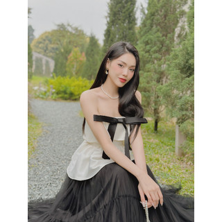 Somee studio Jeanne top Áo quây tafta nơ ngực