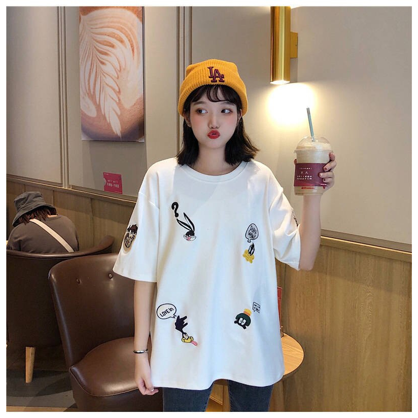 Áo thun nữ tay lỡ HappyFamily mẫu form rộng họa tiết đáng yêu chất vải cotton 100 cao cấp