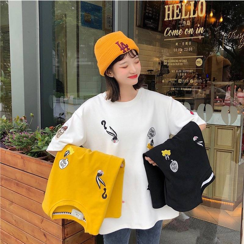 Áo thun nữ tay lỡ HappyFamily mẫu form rộng họa tiết đáng yêu chất vải cotton 100 cao cấp