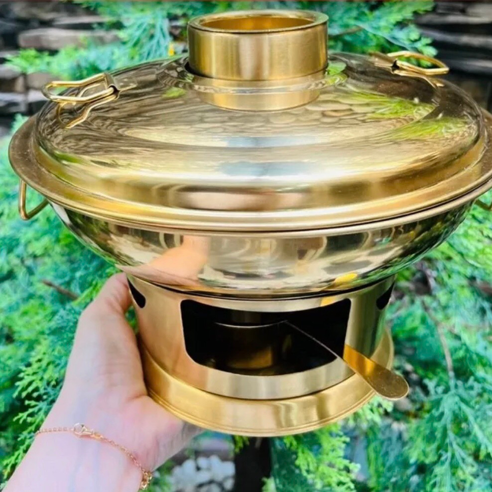 Nồi lẩu cù lao inox mạ vàng kiểu dáng sang trọng- Lẩu than -Nồi lẩu cù lao inox