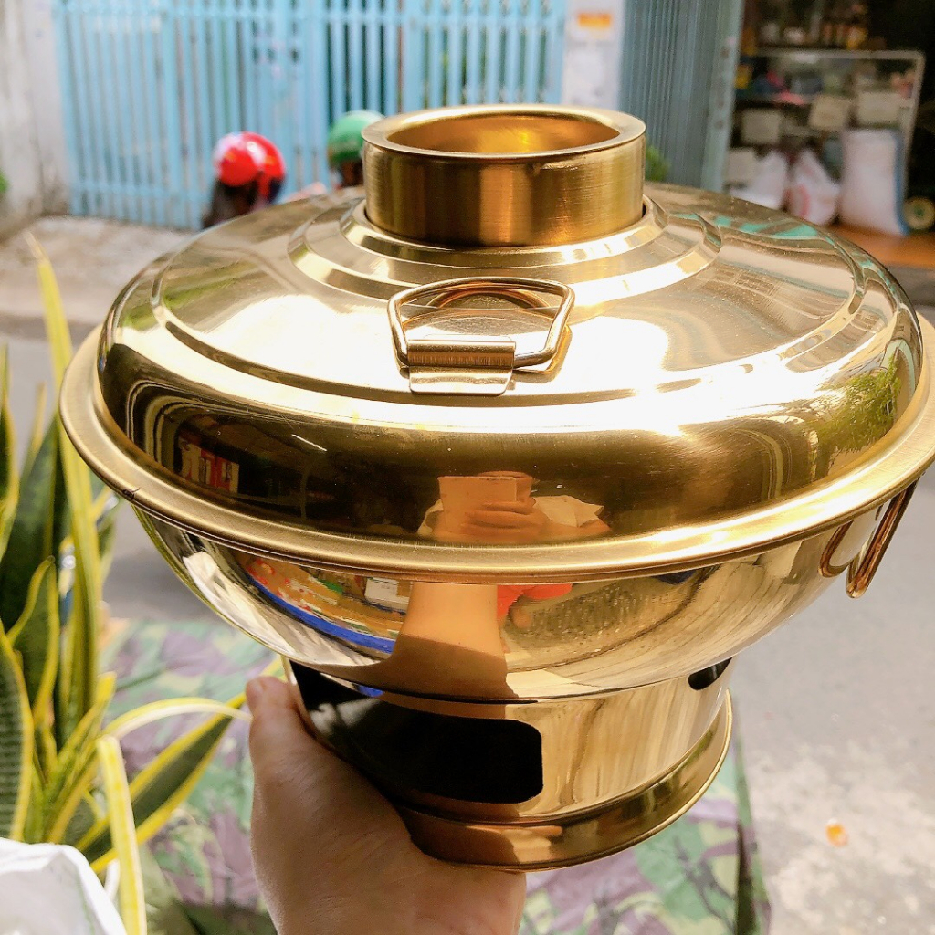 Nồi lẩu cù lao inox mạ vàng kiểu dáng sang trọng- Lẩu than -Nồi lẩu cù lao inox
