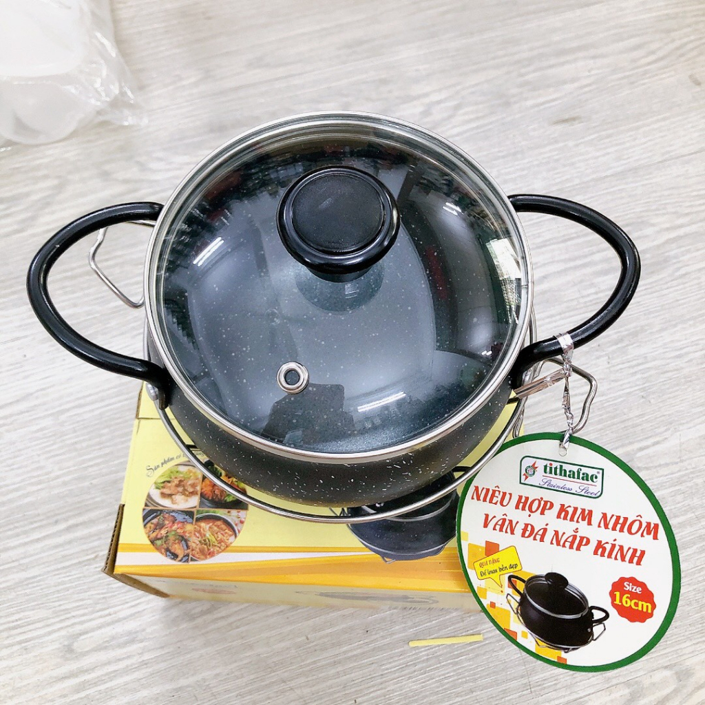 Nồi vân đá chống dính tặng kèm đế inox - nồi cơm niêu, kho quẹt , kho tộ