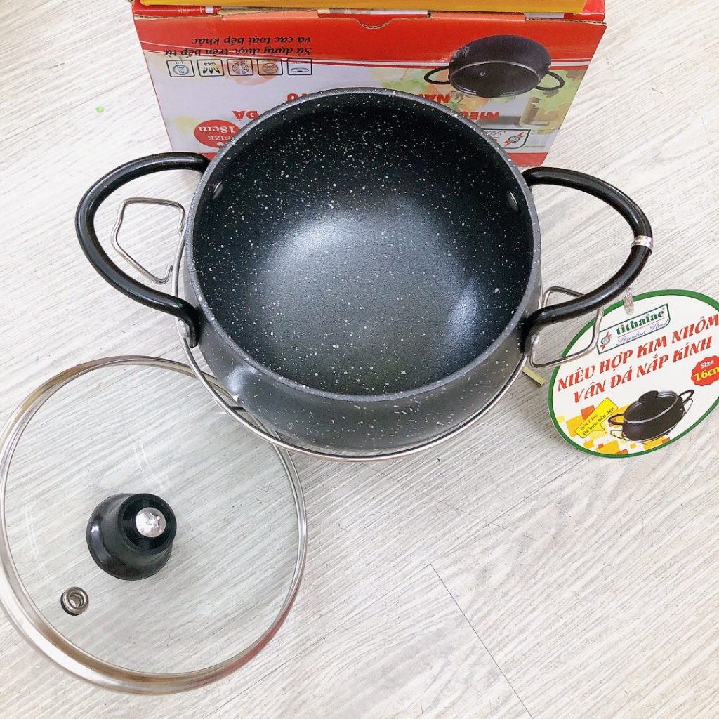 Nồi vân đá chống dính tặng kèm đế inox - nồi cơm niêu, kho quẹt , kho tộ
