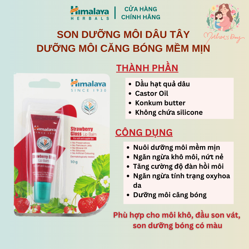 Ảnh Son dưỡng môi căng bóng vị dâu tây Himalaya Strawberry Gloss Lip Balm 10g 1