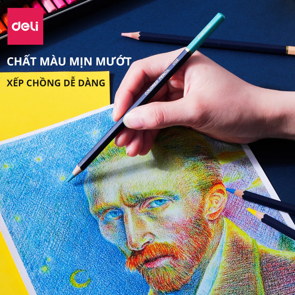 [HỌA CỤ DELI] Bút Chì Màu Cao Cấp Deli - Màu Chì Finenolo Dmast Hộp Giấy Gấp Đứng Được Layer Màu Tô