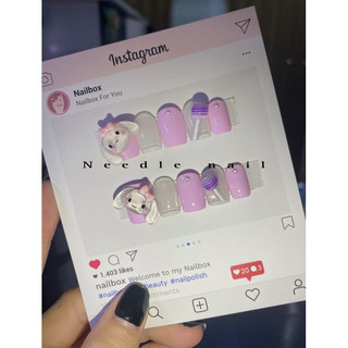 Nail box thiết kế đính charm thỏ siêu cute hồng pastel