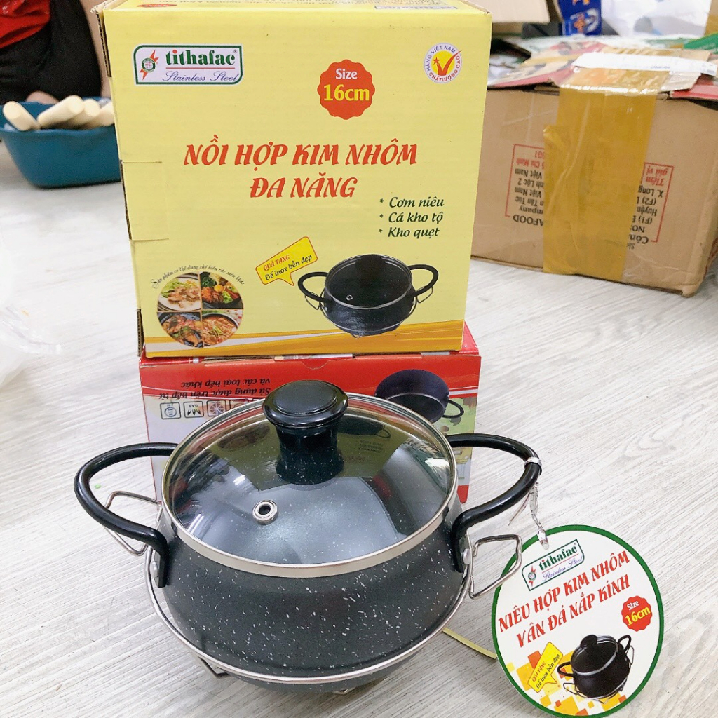 Nồi vân đá chống dính tặng kèm đế inox - nồi cơm niêu, kho quẹt , kho tộ