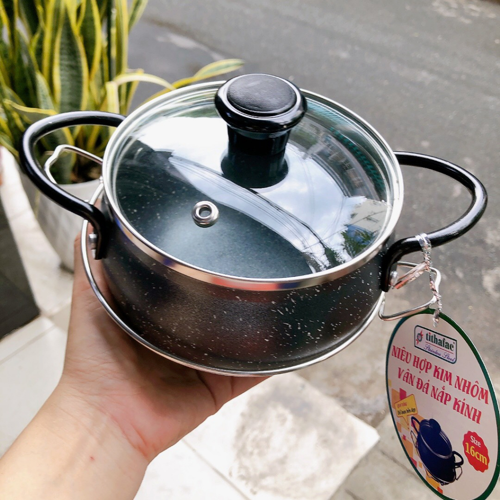 Nồi vân đá chống dính tặng kèm đế inox - nồi cơm niêu, kho quẹt , kho tộ