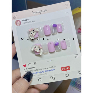 Nail box thiết kế đính charm thỏ siêu cute hồng pastel